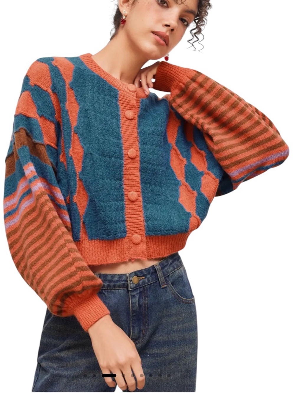 NWT Cider Balloon Sleeve Knit Cardigan Oversized Sweater Size S